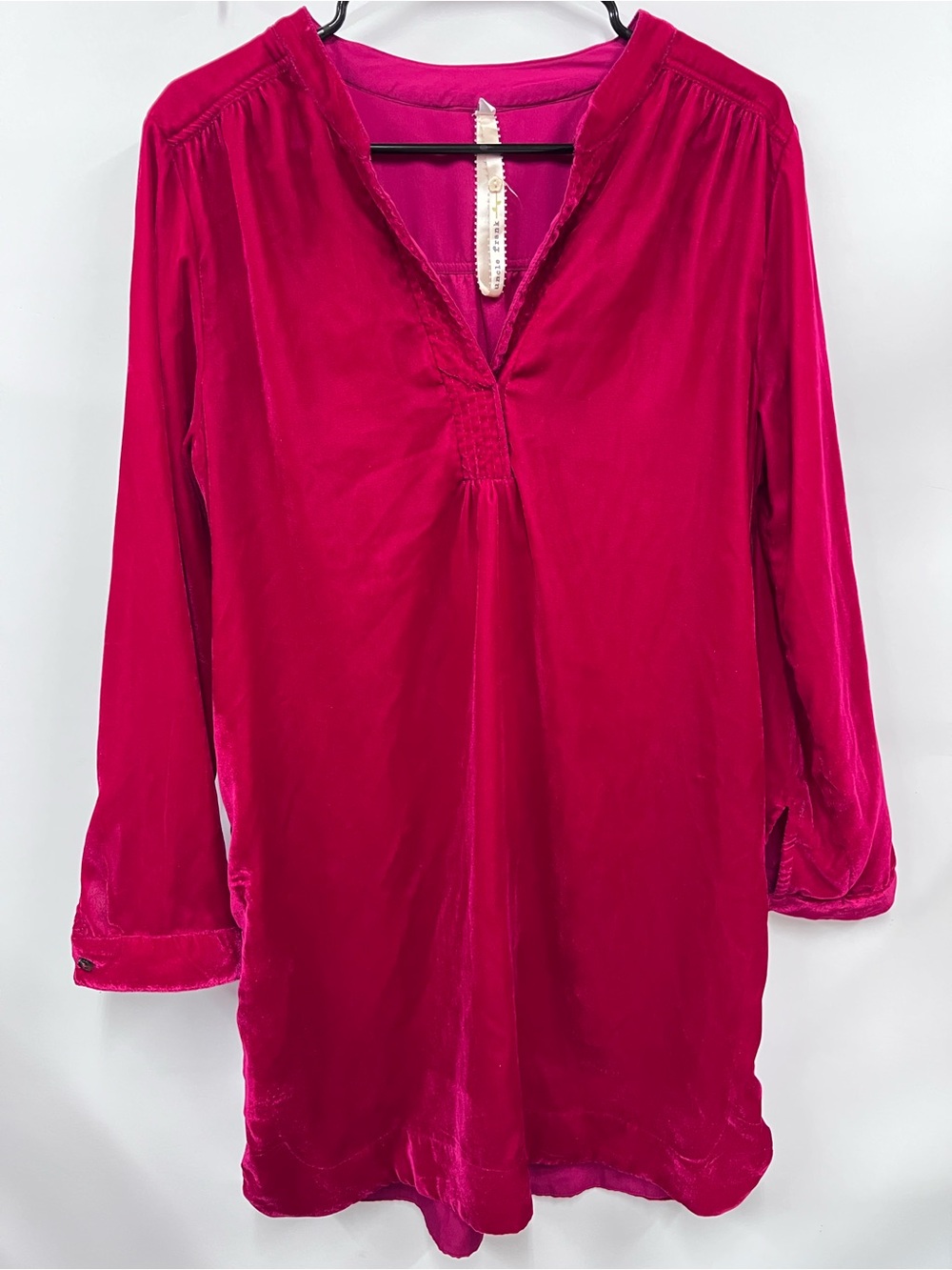 Uncle Frank velour Women’s Long-Sleeve V-Neck popover tunic dress w/pockets S